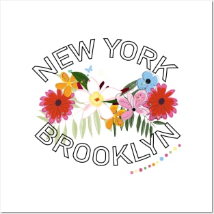 ''New York, Brooklyn'' text with exotic summer flowers Posters and Art